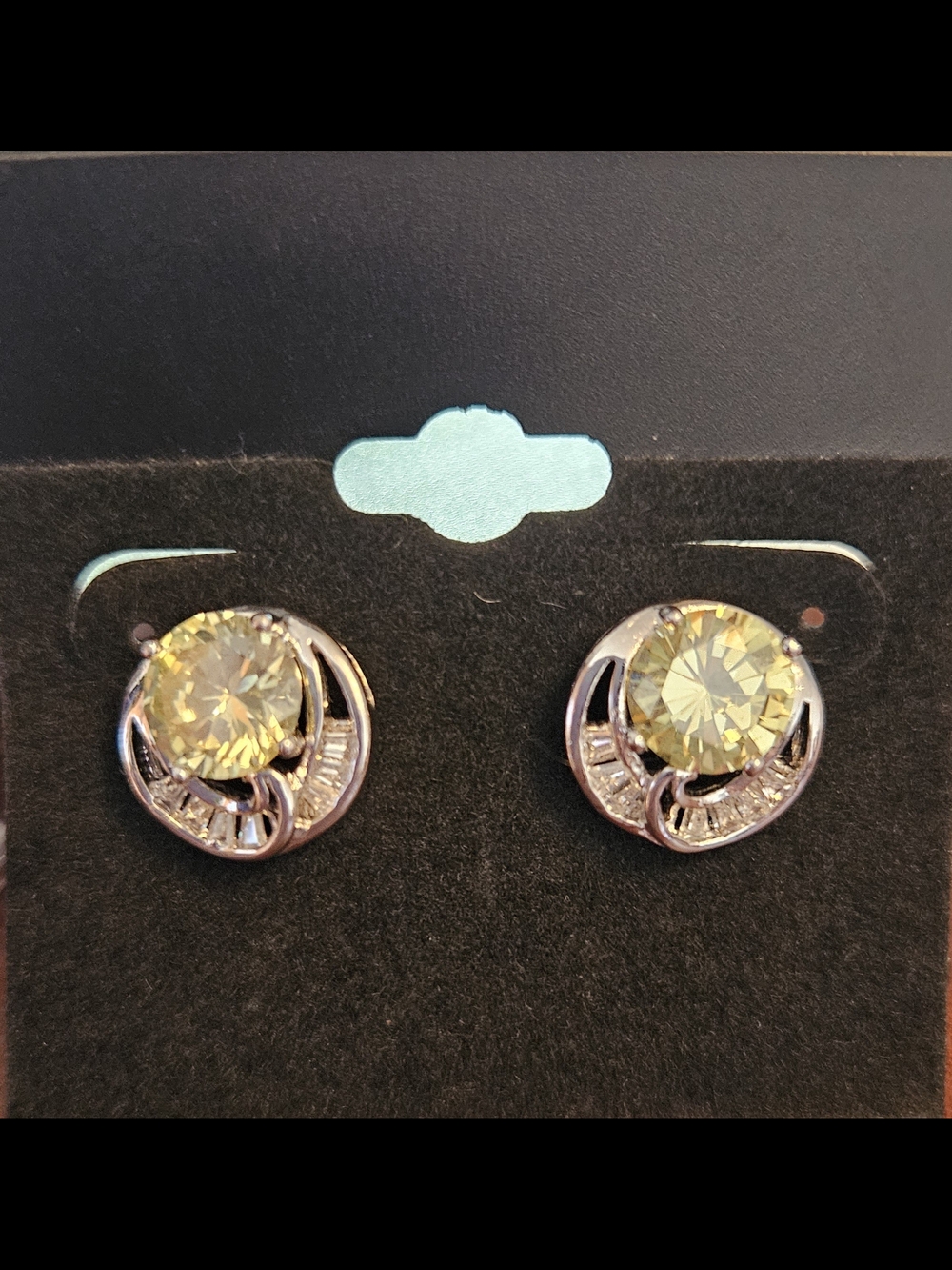 Yellow Crystal Round Stud Earrings in Silver Setting
